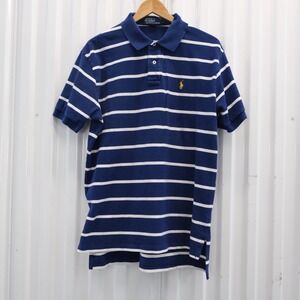 Vintage Ralph Lauren‎ Polo Shirt Mens Large Blue White Striped Short Sleeve Pony